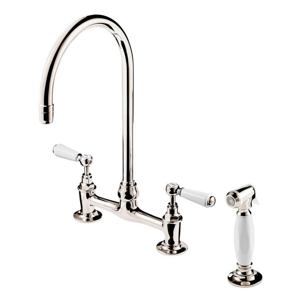 1890''S Bonnet 3 Hole Bridge Faucet 8'' Swan Neck Swivel Spout W/Hand Spray (C