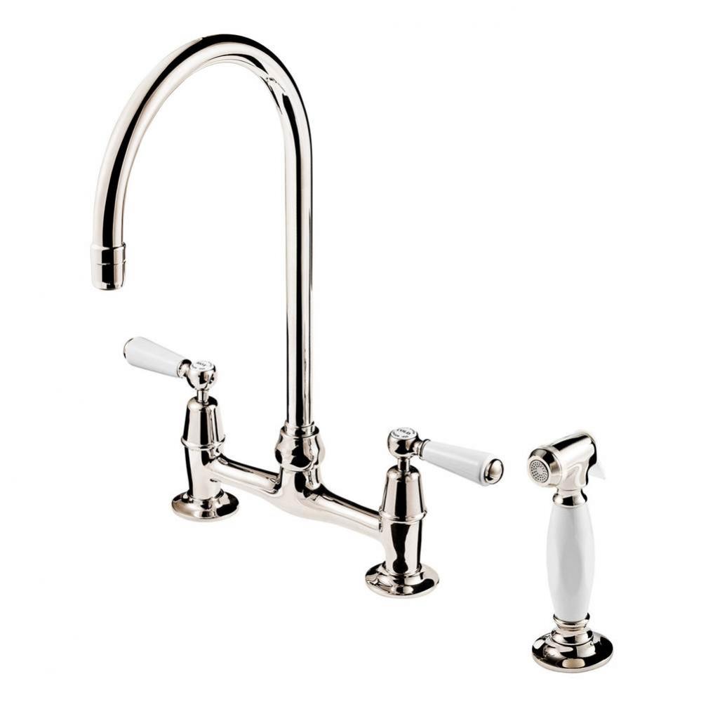 Regent 1900''S  3 Hole Bridge Faucet 8'' Swan Neck Swivel Spout W/Hand Spray (