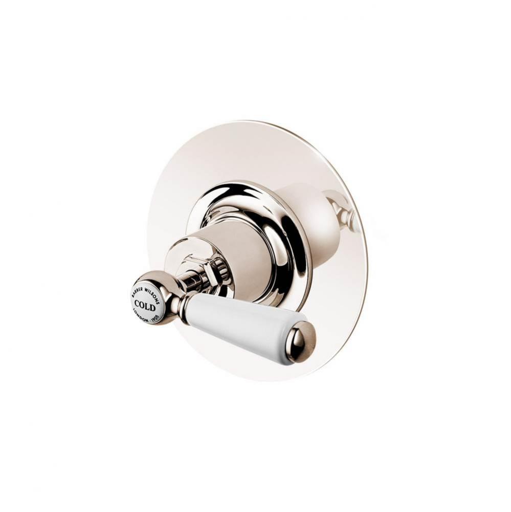 Single 3/4'' Wall Stop With White Porcelain Lever And Button (Specify Button) On Pate