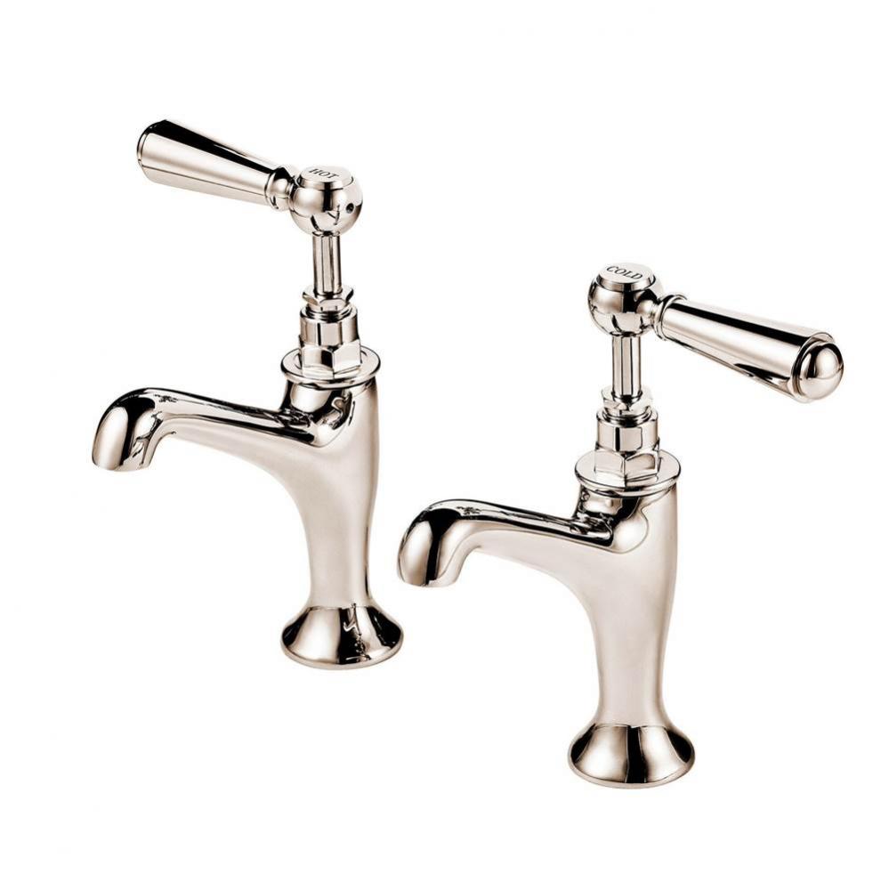 1890''S Bonnet Pair Pillar Taps (Ceramic Disc) With Metal Lever And Buttons