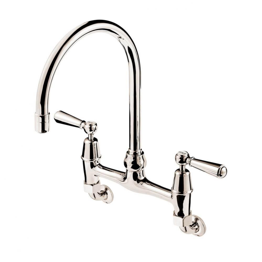 Regent 1900''S Wall Mount Bridge Faucet 8'' Swan Neck Swivel Spout (Ceramic Di