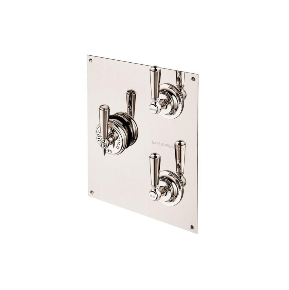 Concealed Thermostatic Valve With 2 Volume Controls On Rectangular Plate With Metal  Levers And Bu