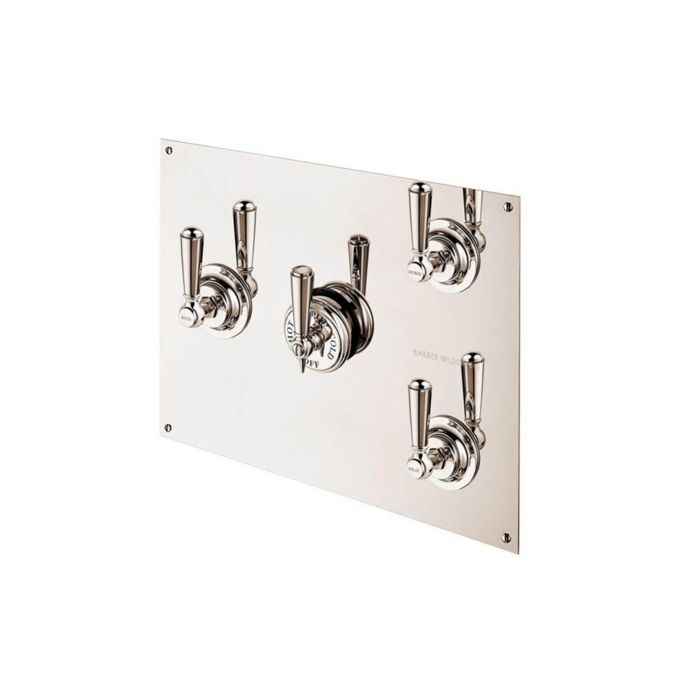 Concealed Thermostatic Valve With 3 Volume Controls On Rectangular Plate With Metal Levers And But