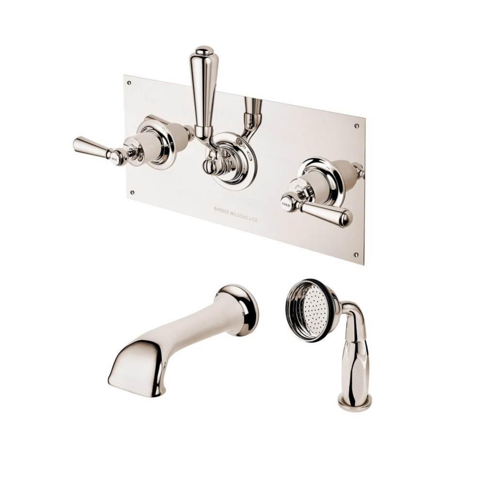 Wall Mount Tub Set On Plate W/Handspray On Deck Metal Levers And Buttons