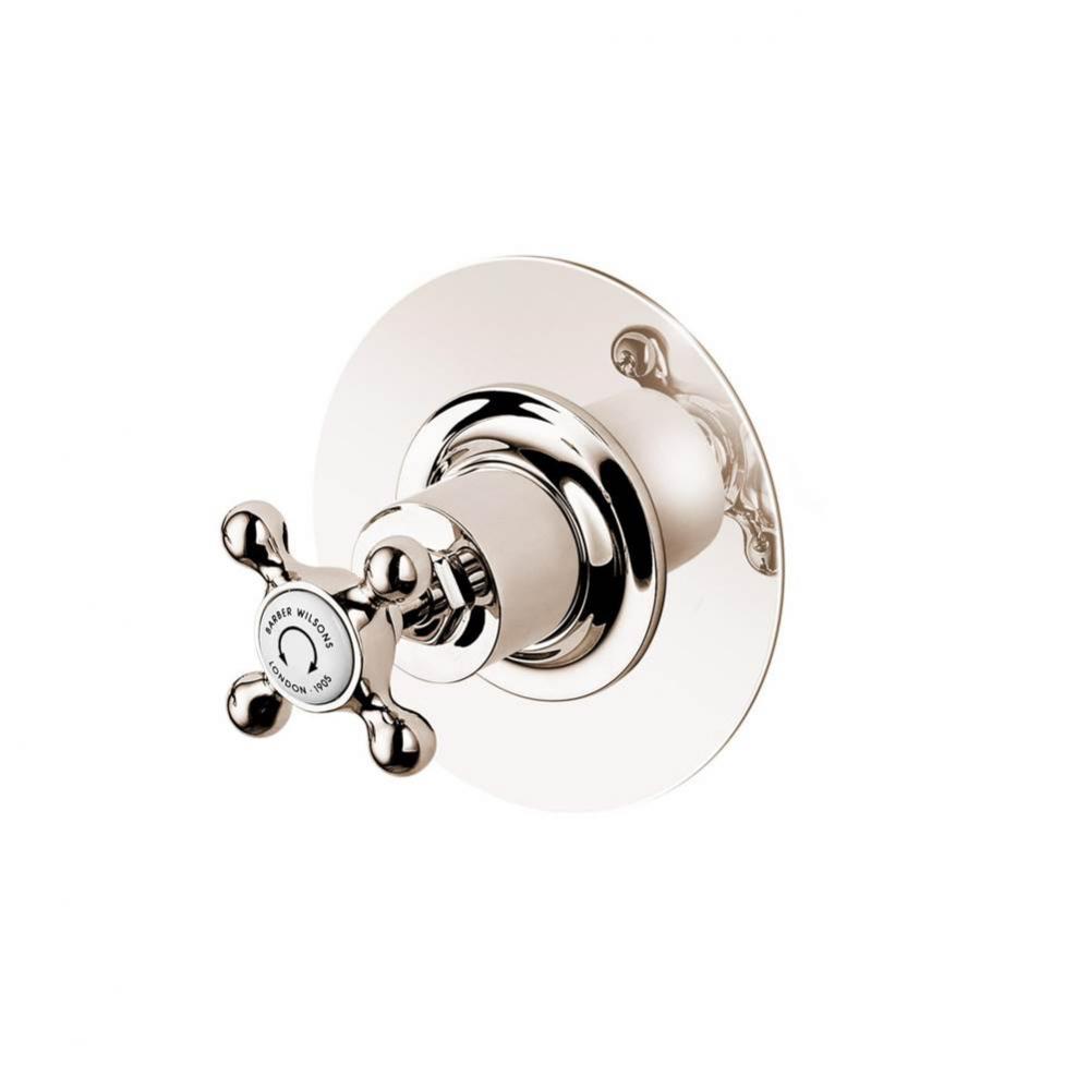 Concealed 3 Way Diverter On Plate With  Cross Handle And White Porcelain Button