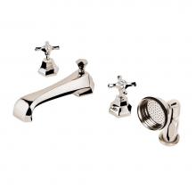 Barber Wilsons and Company MC3494 PN - Mastercraft 4 Hole Roman Tub Set W/Diverter Spout With White Porcelain Buttons