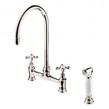 Barber Wilsons and Company R1030-18-MU-PC - 1890''S 3 Hole Bridge Faucet 8'' Swan Neck Swivel Spout W/Hand Spray (Ceramic