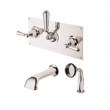 Barber Wilsons and Company RML3452SETH-PN - Wall Mount Tub Set On Plate W/Handspray On Deck Metal Levers And Buttons