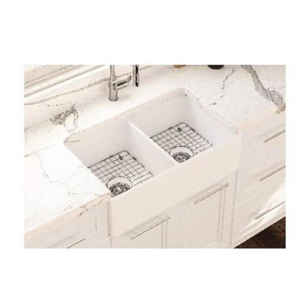 Ramsay Double Fireclay Kitchen Sink, 33'', Gloss White