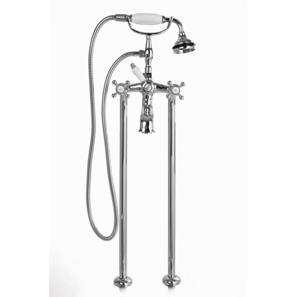 5100 SERIES Free-Standing Tub Filler - Cross Handles - Porcelain Accents