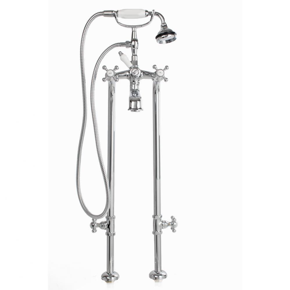 5100 SERIES Free-Standing Tub Filler with Stop Valves - Cross Handles - Porcelain Accents