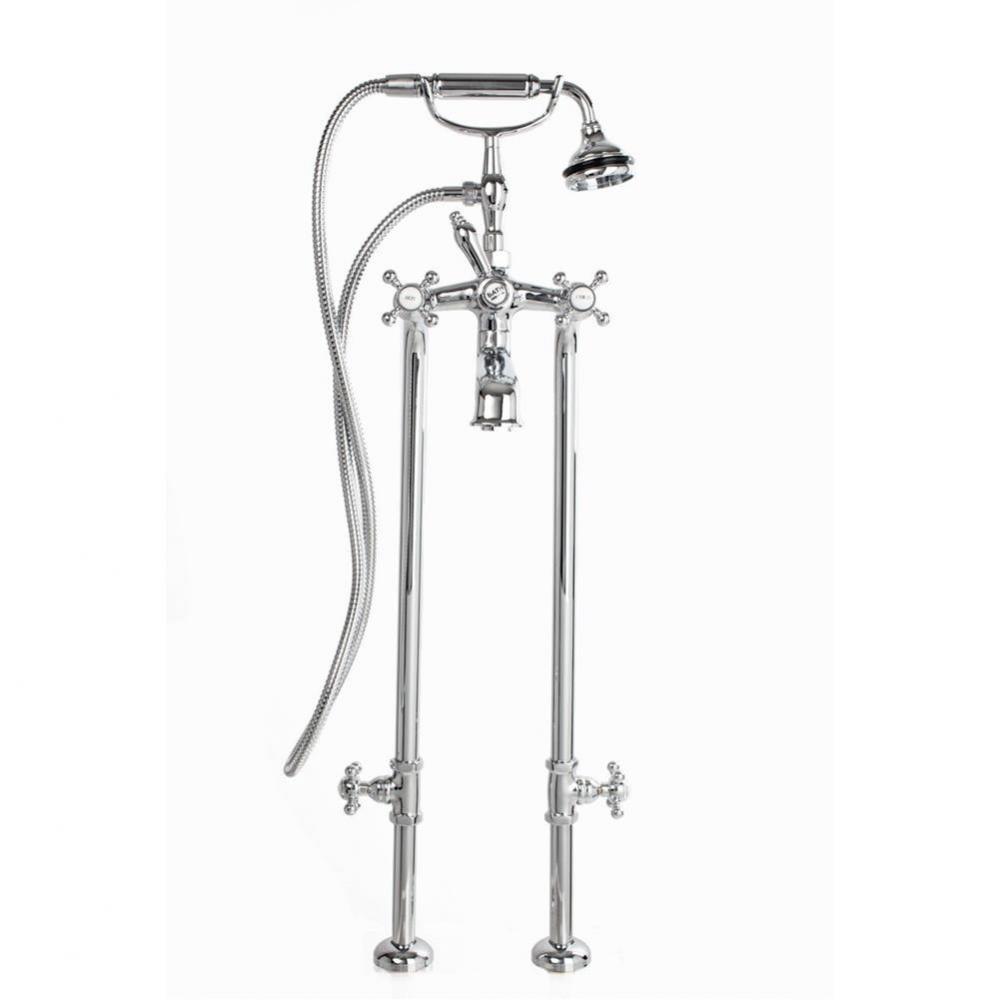 5100 SERIES Extra-Tall Free-Standing Tub Filler with Stop Valves - Cross Handles - Metal Accents