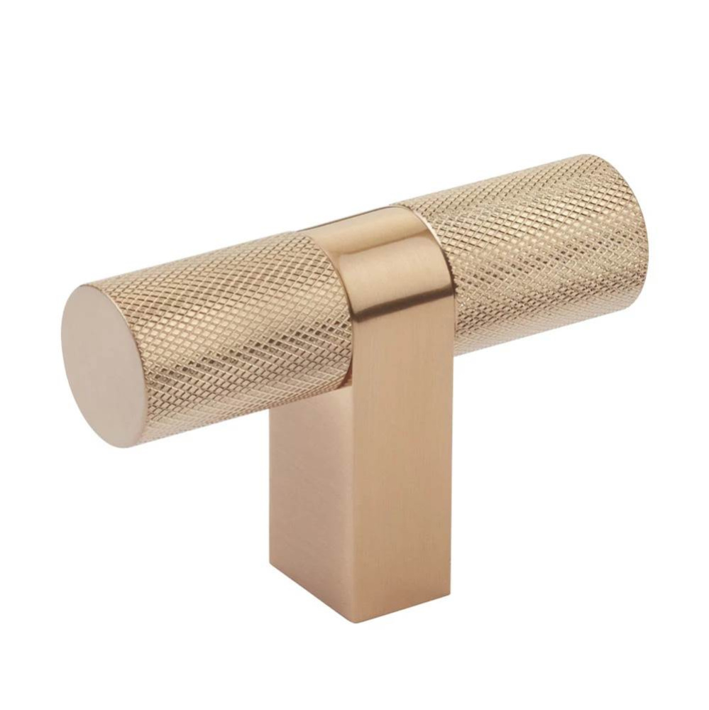Select Cabinet T-Knob 3-1/8'' overall, Rectangular Bar Stem Satin Copper, Knurled Bar Sa