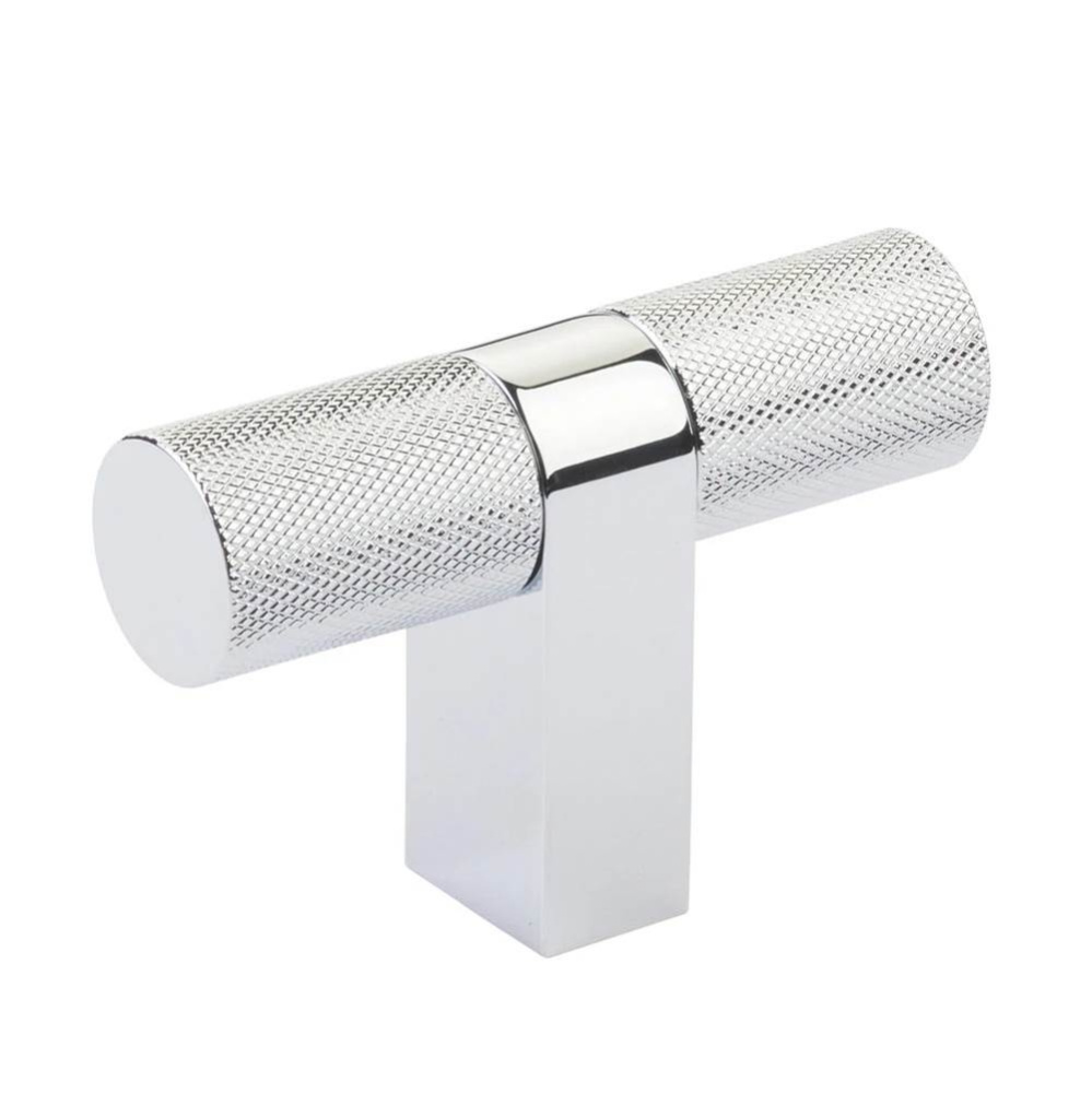 Select Cabinet T-Knob 3-1/8'' overall, Rectangular Bar Stem US26, Knurled Bar US26