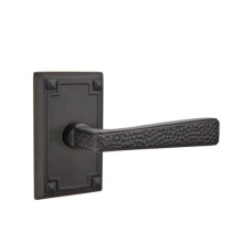 Emtek 5205HMLHUS19 - Privacy, Arts and Crafts Rectangular Rosette, Hammered Lever, LH, US19