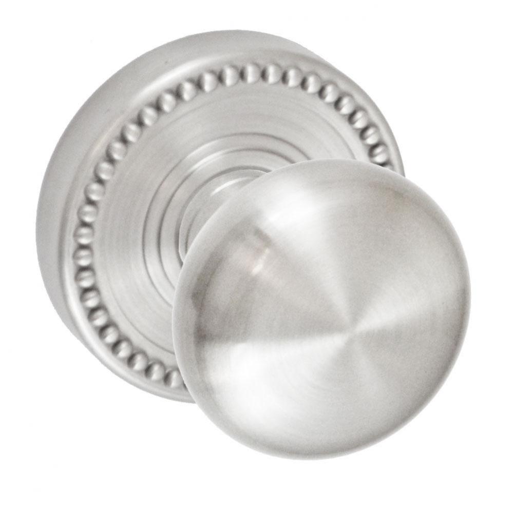 Half-Round Knob with Beaded Rose Privacy Set in Brushed
