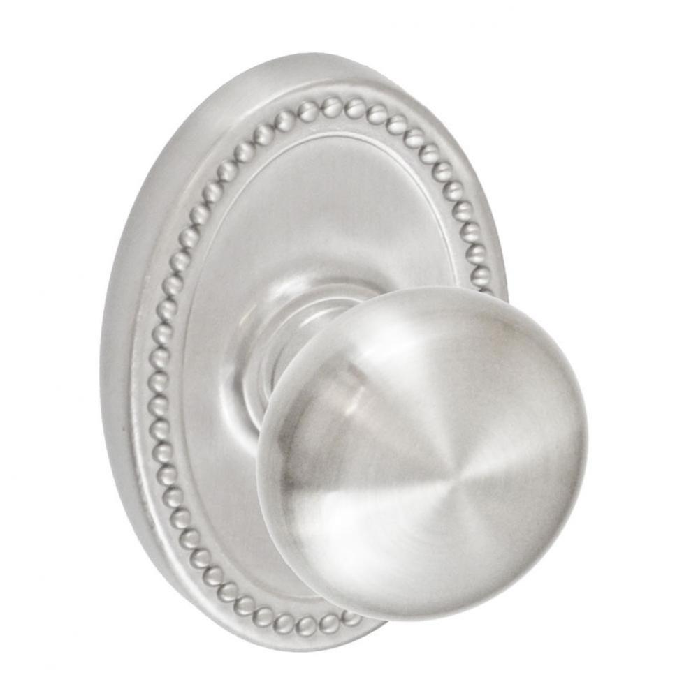 Half-Round Knob with Oval Beaded Rose Passage Set in Brushed