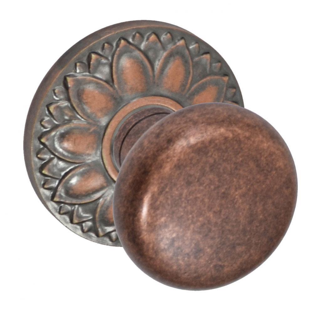 Half-Round Knob with Floral Rose Passage Set in Antique