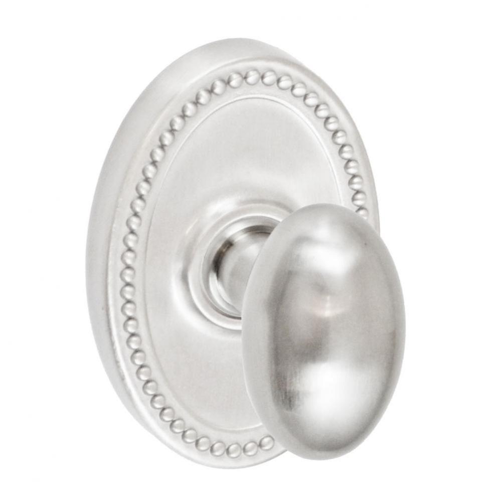 Egg Knob with Oval Beaded Rose Passage Set in Brushed