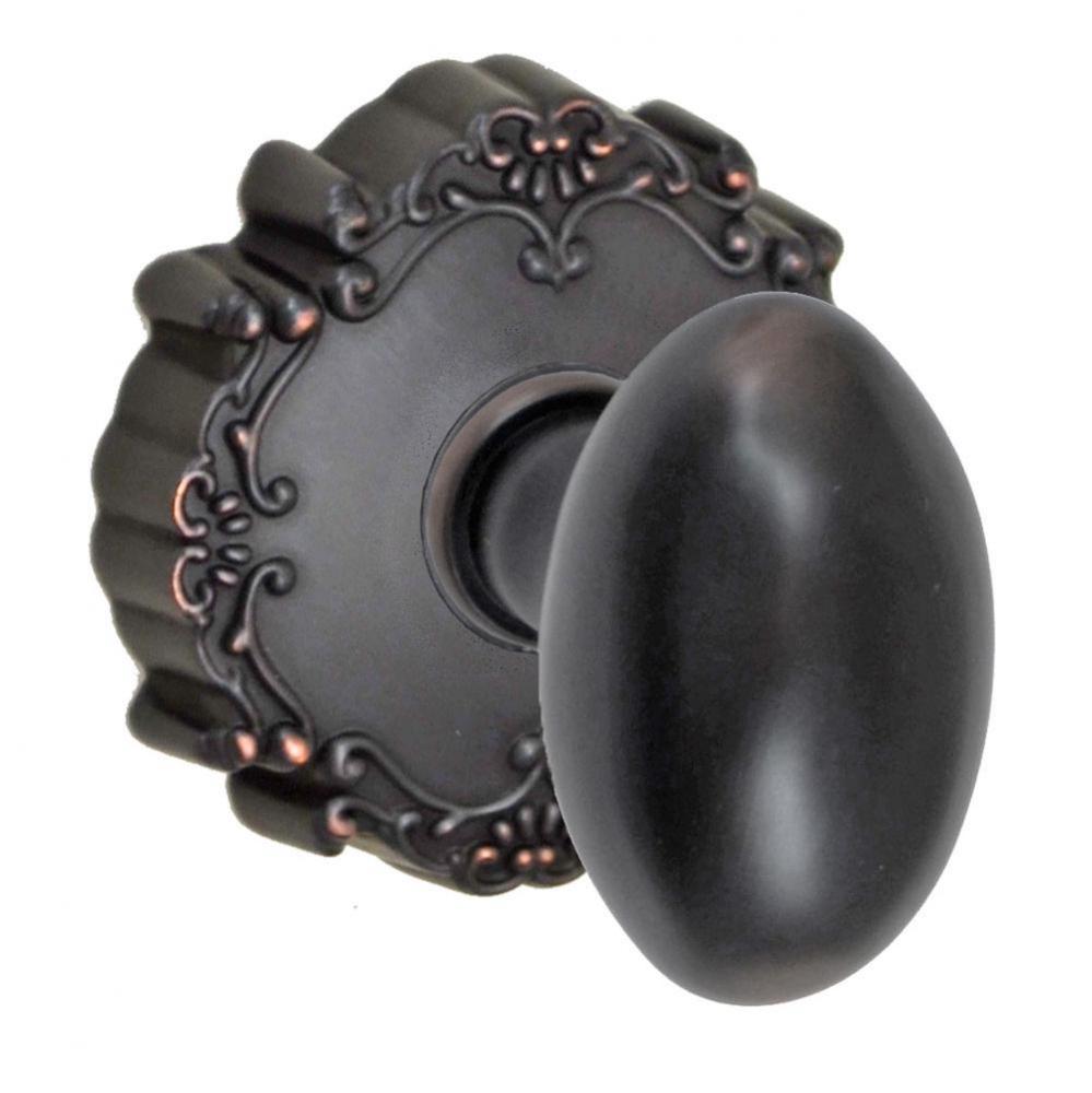 Egg Knob with Round Victorian Rose Privacy Set in Oil Rubbed