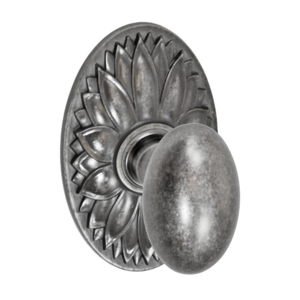Egg Knob with Oval Floral Rose Passage Set in Antique