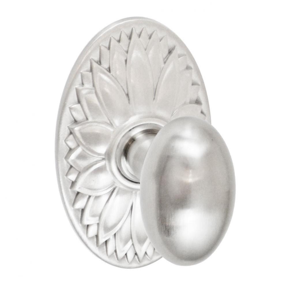 Egg Knob with Oval Floral Rose Passage Set in Brushed