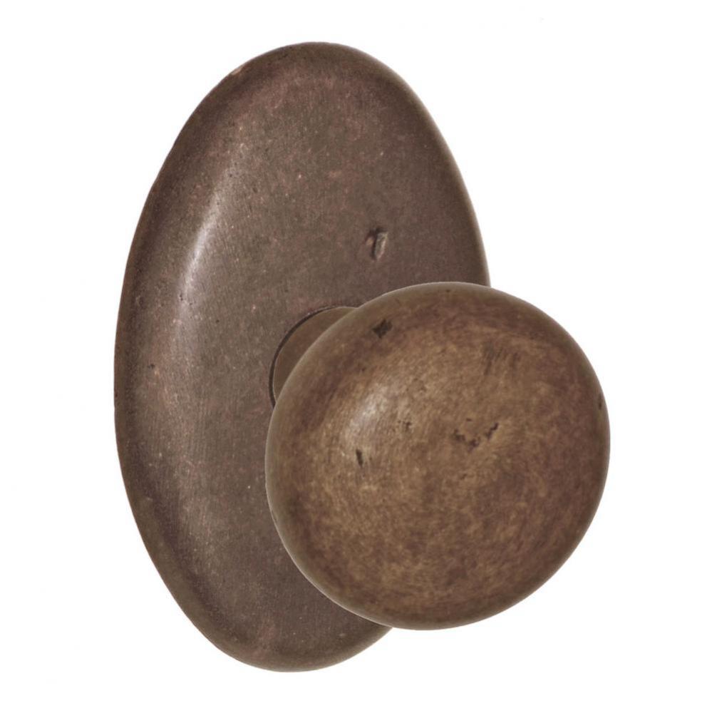 Sandcast Bronze Half-Round Knob with Sandcast Bronze Oval Rose Passage Set in Sandcast Medium