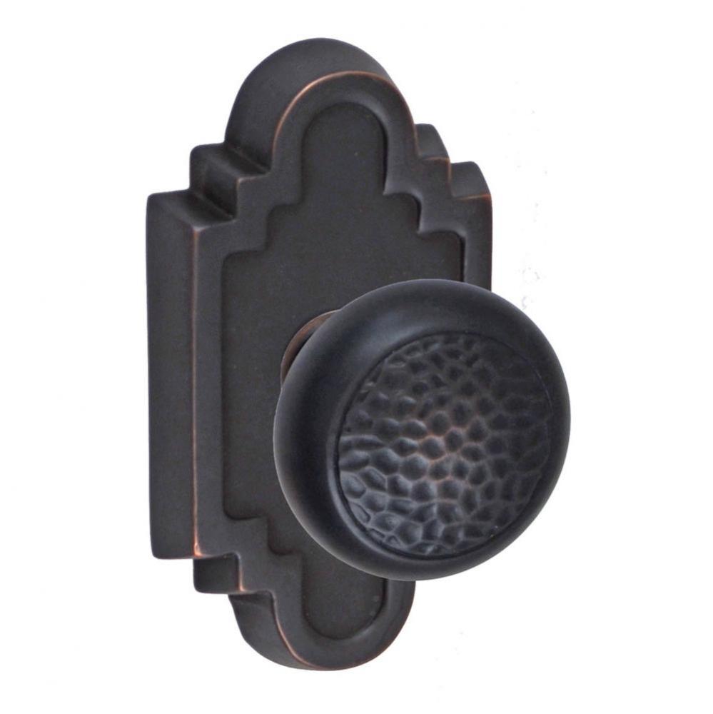 Hammered Half-Round Knob with Navajo Stepped Scalloped Rose Privacy Set in Oil Rubbed