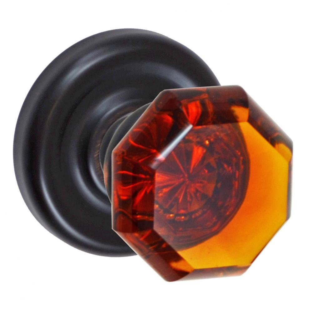 Victorian Amber Knob with Contoured Radius Rose Privacy Set in Oil Rubbed