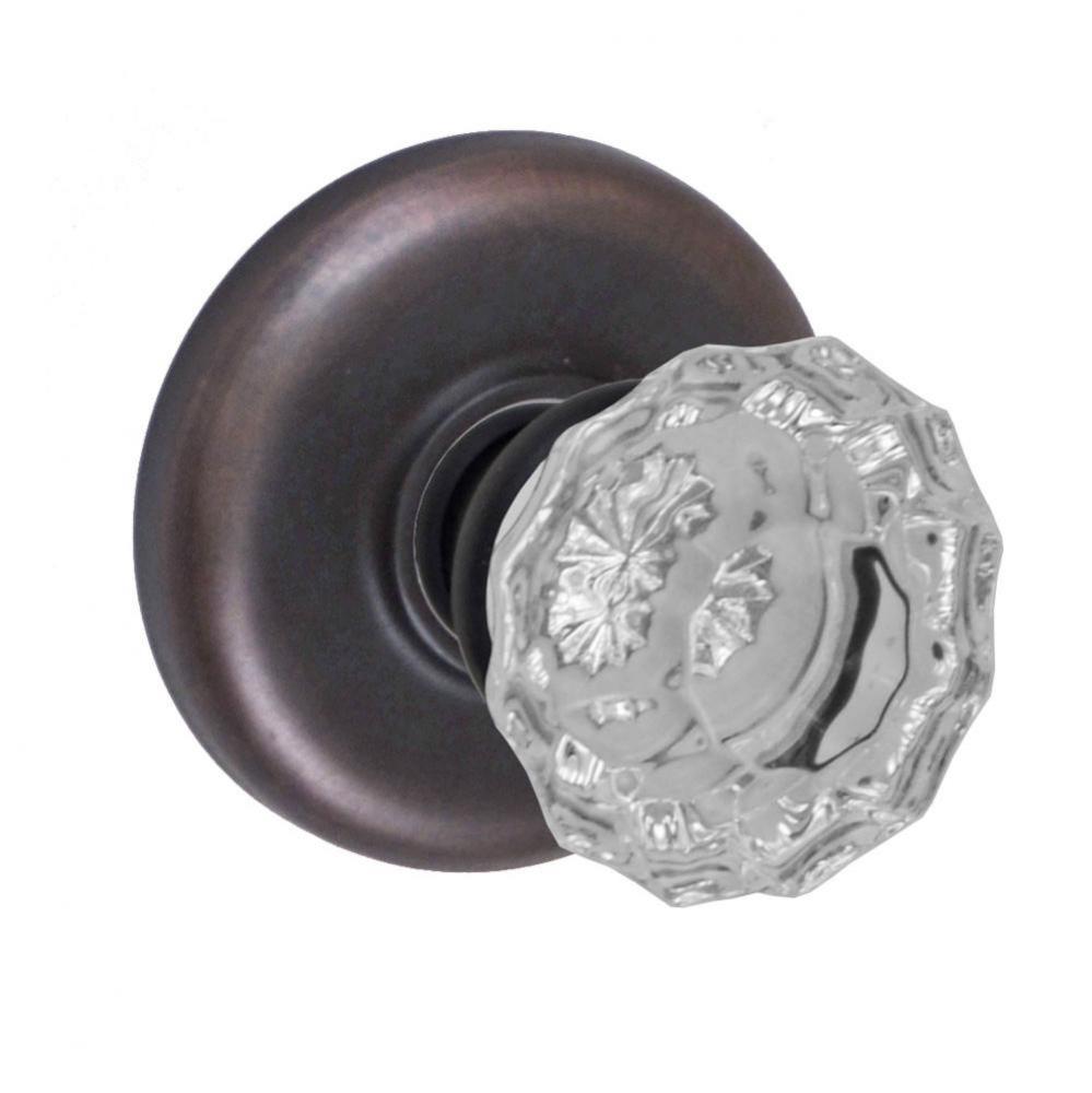 Scalloped Clear Knob with Radius  Rose Passage Set in Oil Rubbed