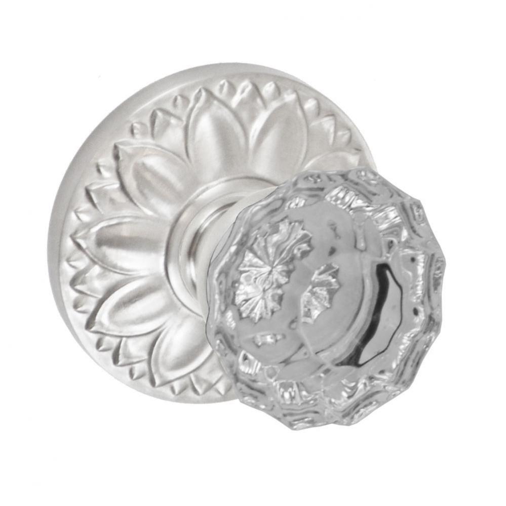 Scalloped Clear Knob with Floral Rose Passage Set in Brushed