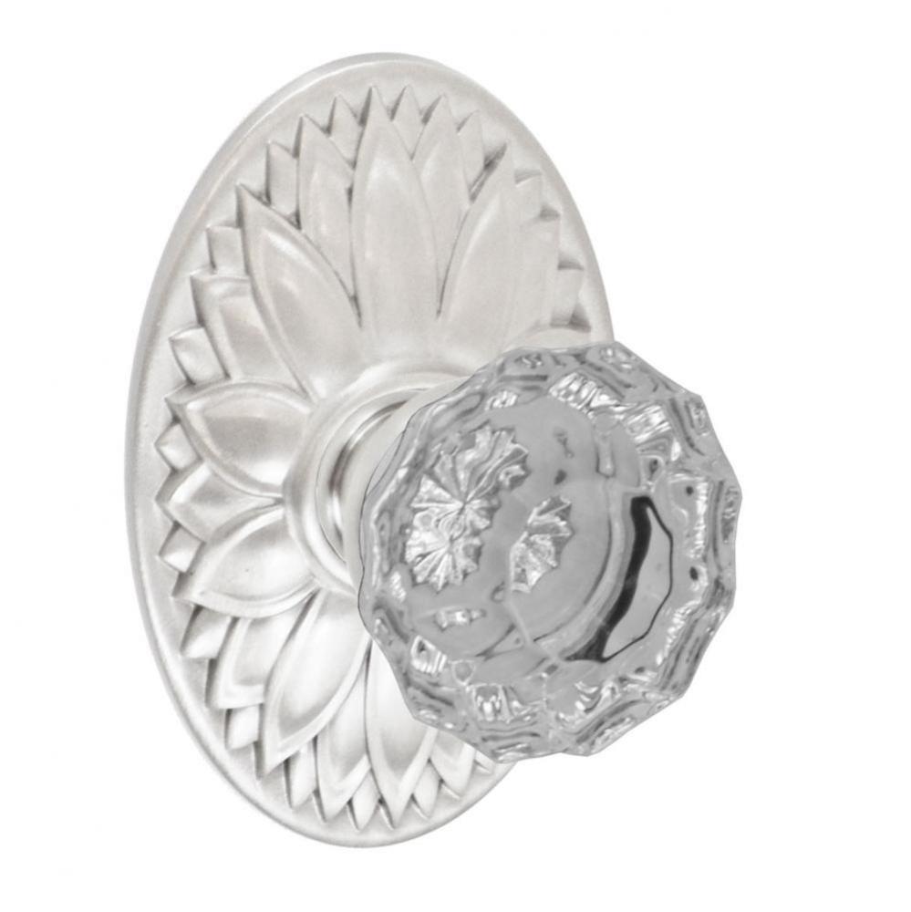 Scalloped Clear Knob with Oval Floral Rose Privacy Set in Brushed