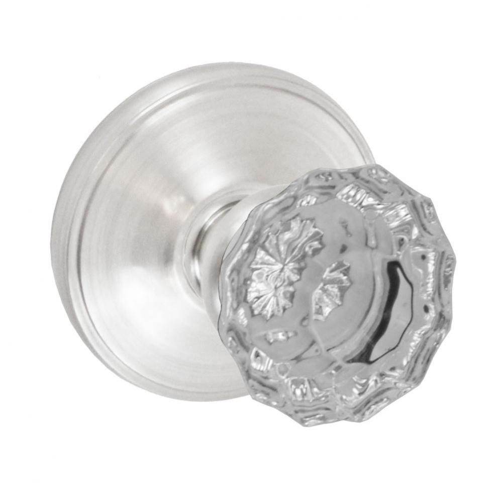 Scalloped Clear Knob with Cambridge Rose Privacy Set in Brushed