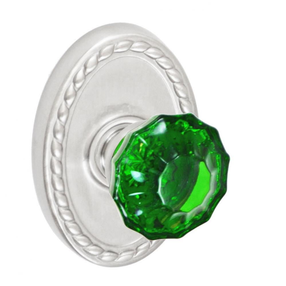 Scalloped Green Knob with Oval Rope Rose Passage Set in Brushed