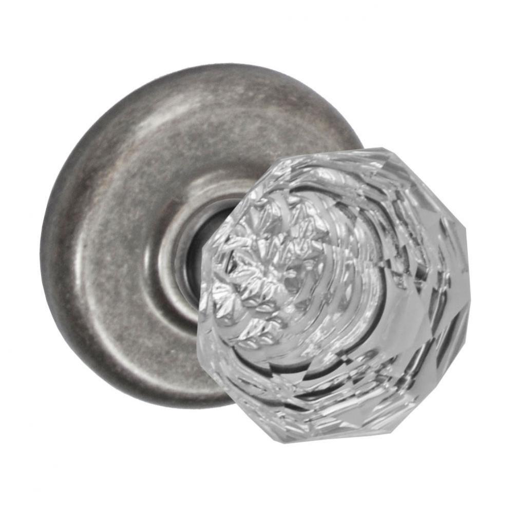 Crystal Clear Knob with Radius  Rose Privacy Set in Antique