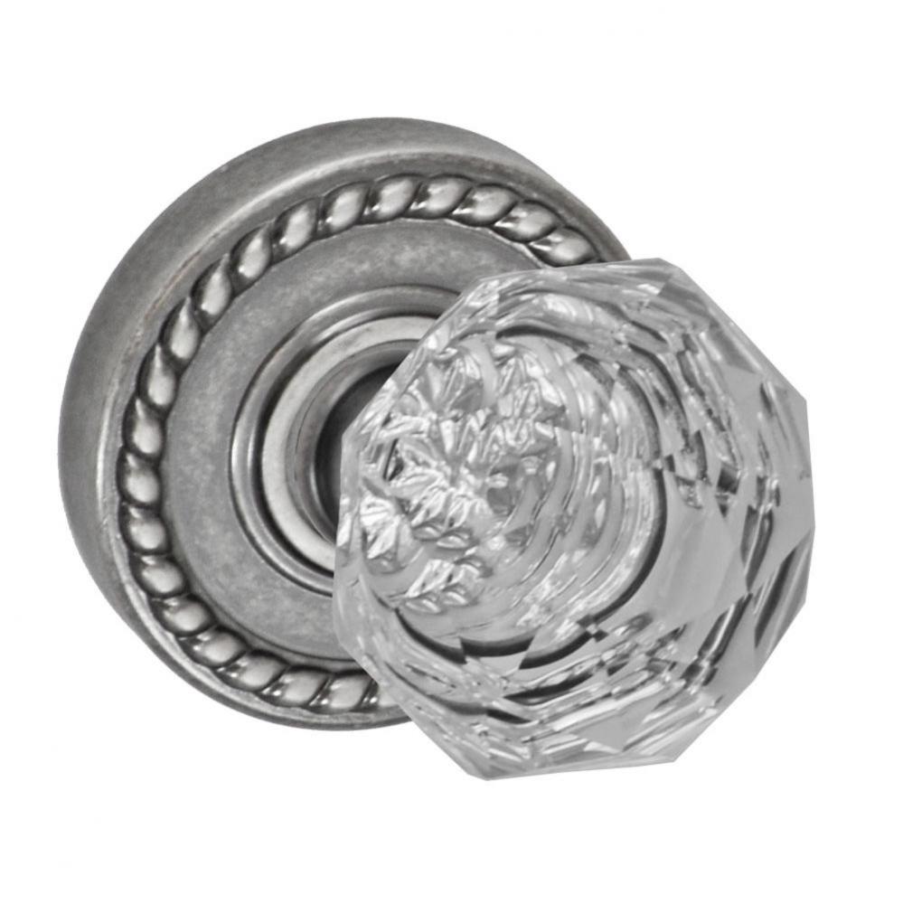 Crystal Clear Knob with Rope Rose Passage Set in Antique