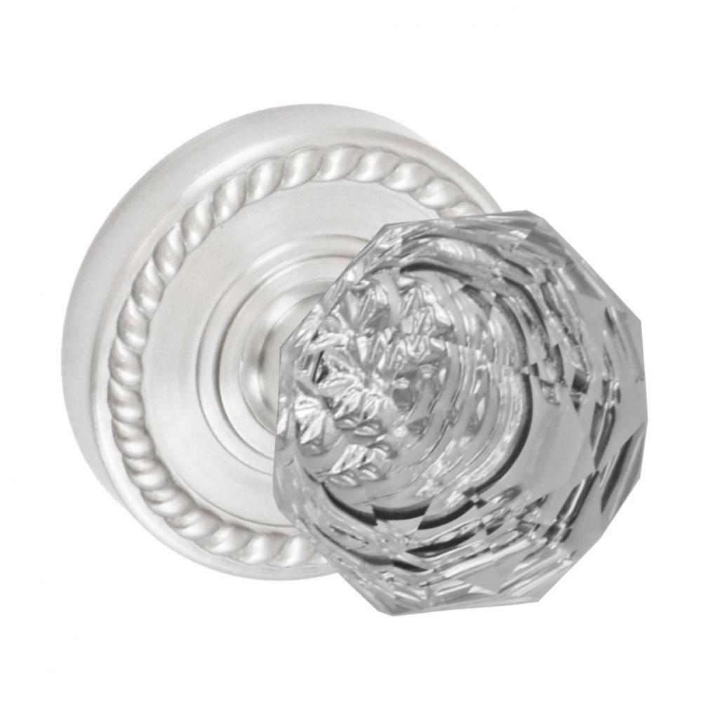 Crystal Clear Knob with Rope Rose Privacy Set in Brushed