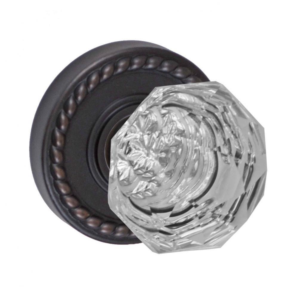 Crystal Clear Knob with Rope Rose Privacy Set in Oil Rubbed