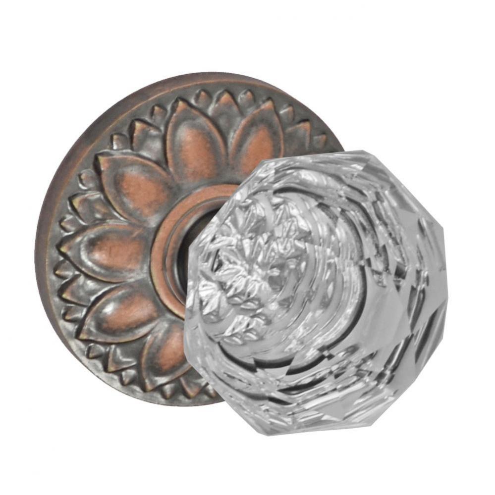 Crystal Clear Knob with Floral Rose Passage Set in Antique