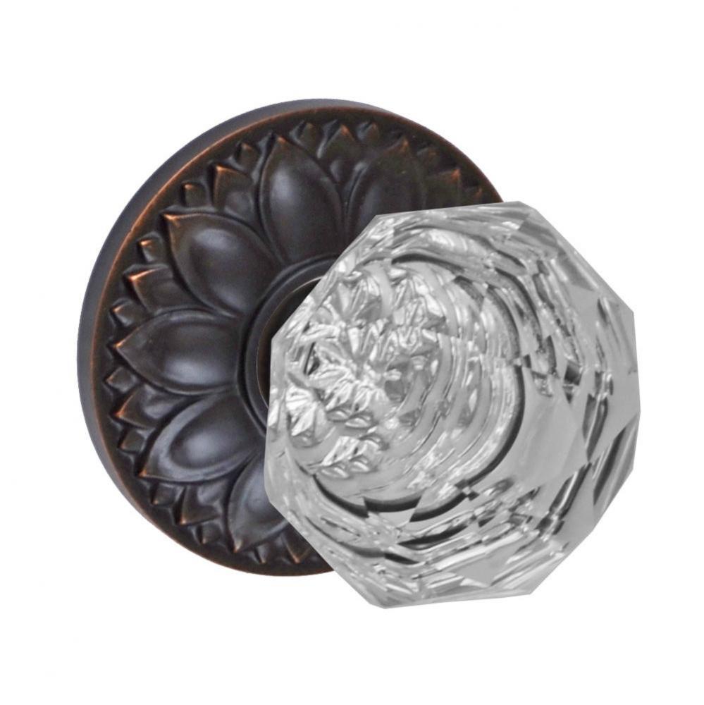 Crystal Clear Knob with Floral Rose Passage Set in Oil Rubbed