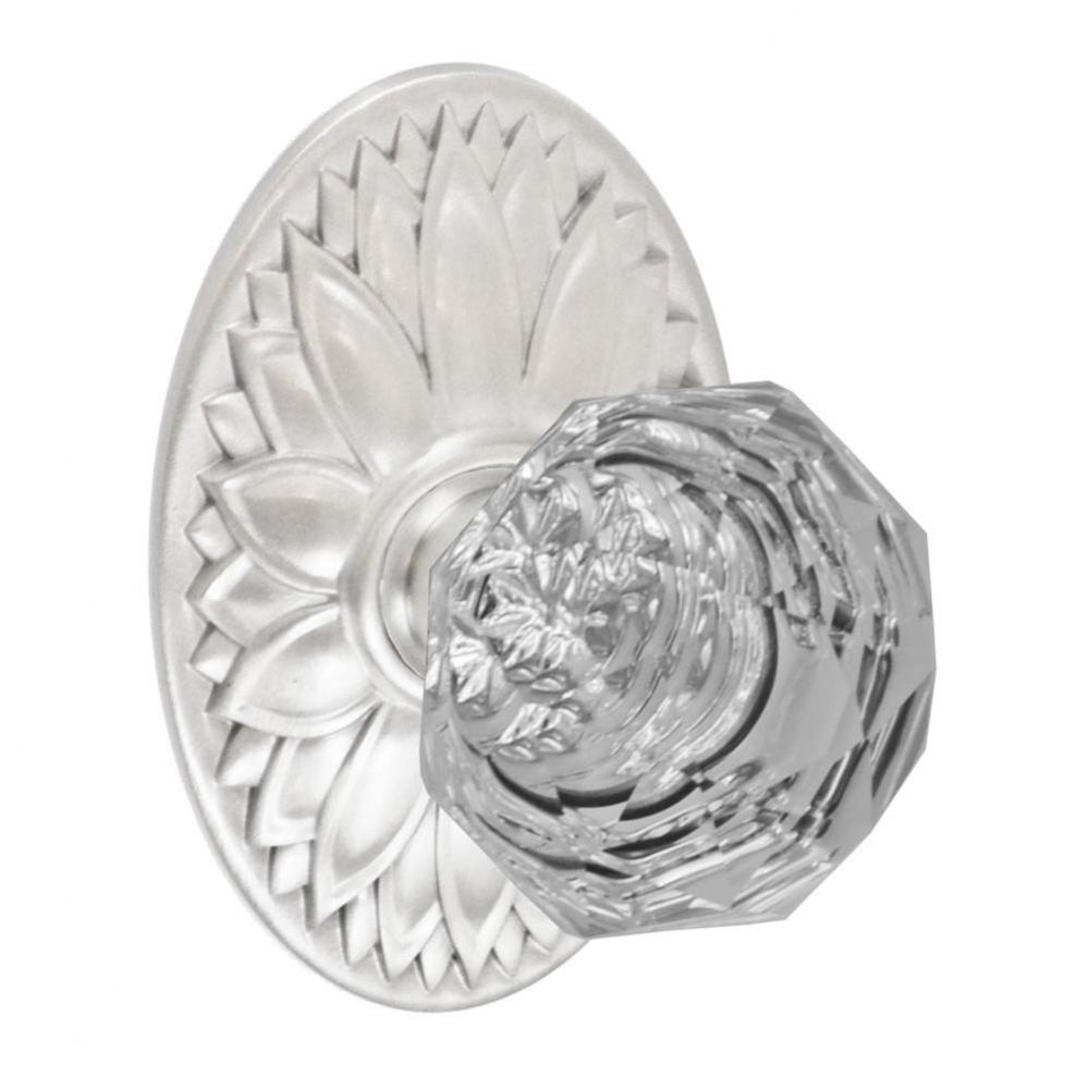 Crystal Clear Knob with Oval Floral Rose Passage Set in Brushed