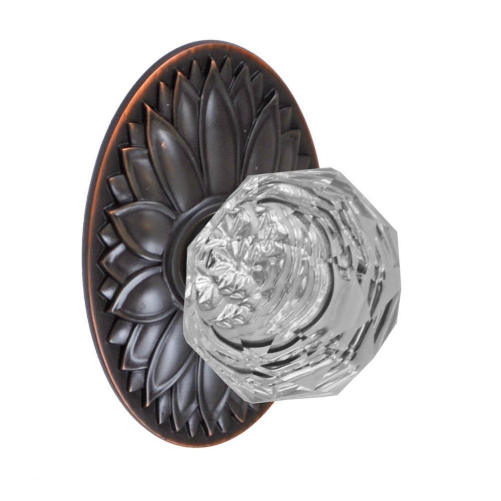 Crystal Clear Knob with Oval Floral Rose Privacy Set in Oil Rubbed