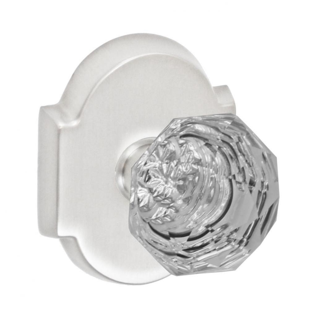 Crystal Clear Knob with Beveled Scalloped Rose Privacy Set in Brushed