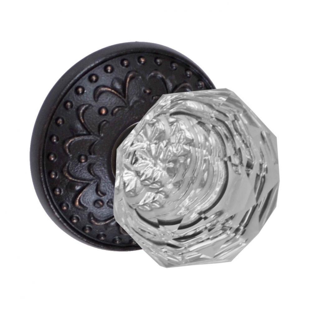 Crystal Clear Knob with Venice  Rose Privacy Set in Oil Rubbed