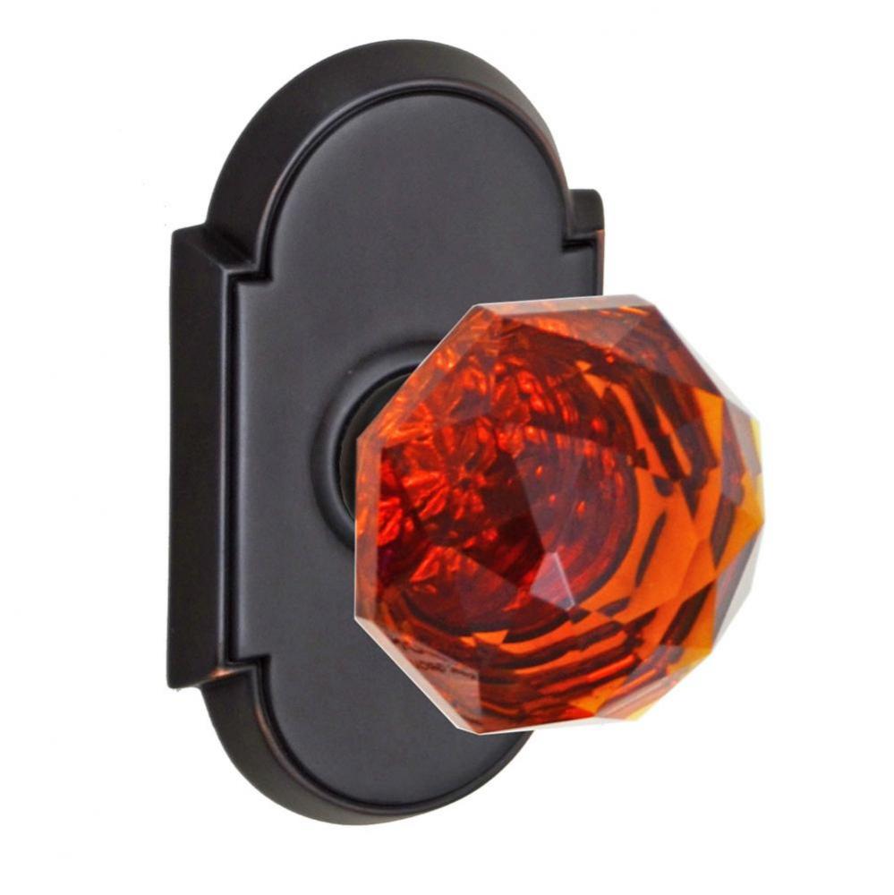 Amber Crystal Glass Knob with Tarvos Rose Dummy Single in Oil Rubbed
