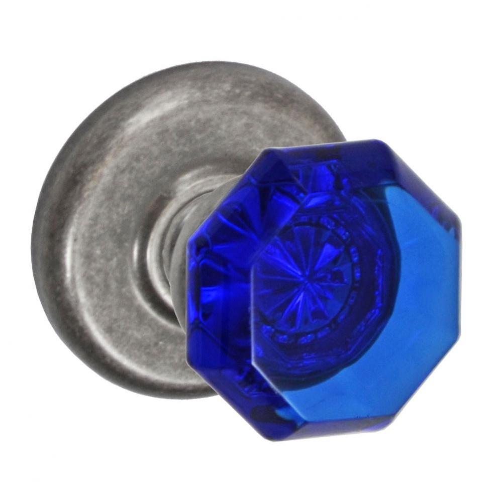 Victorian Cobalt Glass Knob with Radius  Rose Privacy Set in Antique