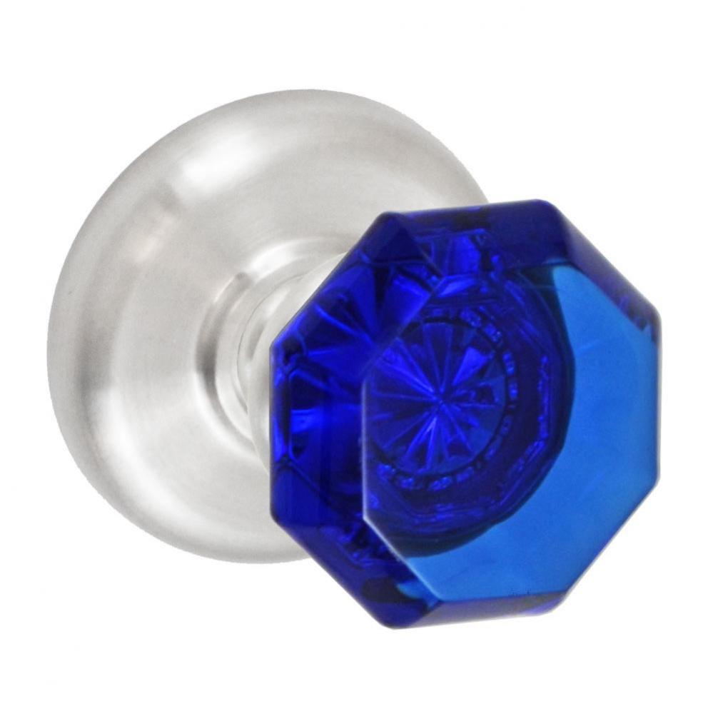 Victorian Cobalt Glass Knob with Radius  Rose Dummy Single in Brushed