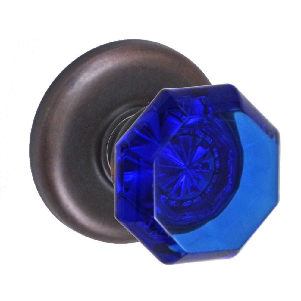 Victorian Cobalt Glass Knob with Radius  Rose Passage Set in Oil Rubbed