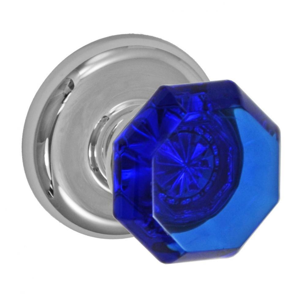 Victorian Cobalt Glass Knob with Radius  Rose Passage Set in Polished