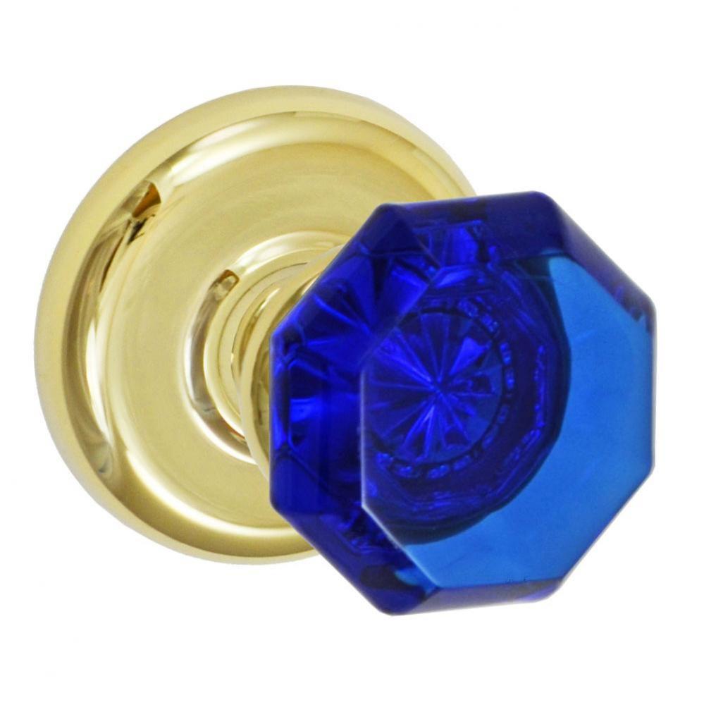 Victorian Cobalt Glass Knob with Radius  Rose Privacy Set in PVD